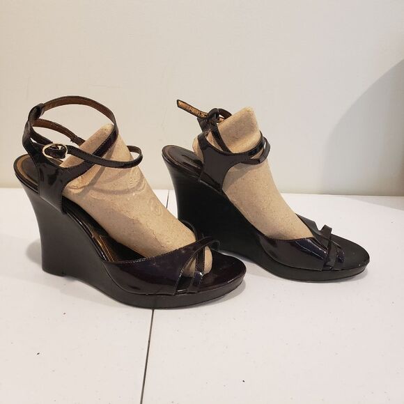 Enzo Angiolini Black Wedge Sandals - Picture 1 of 8